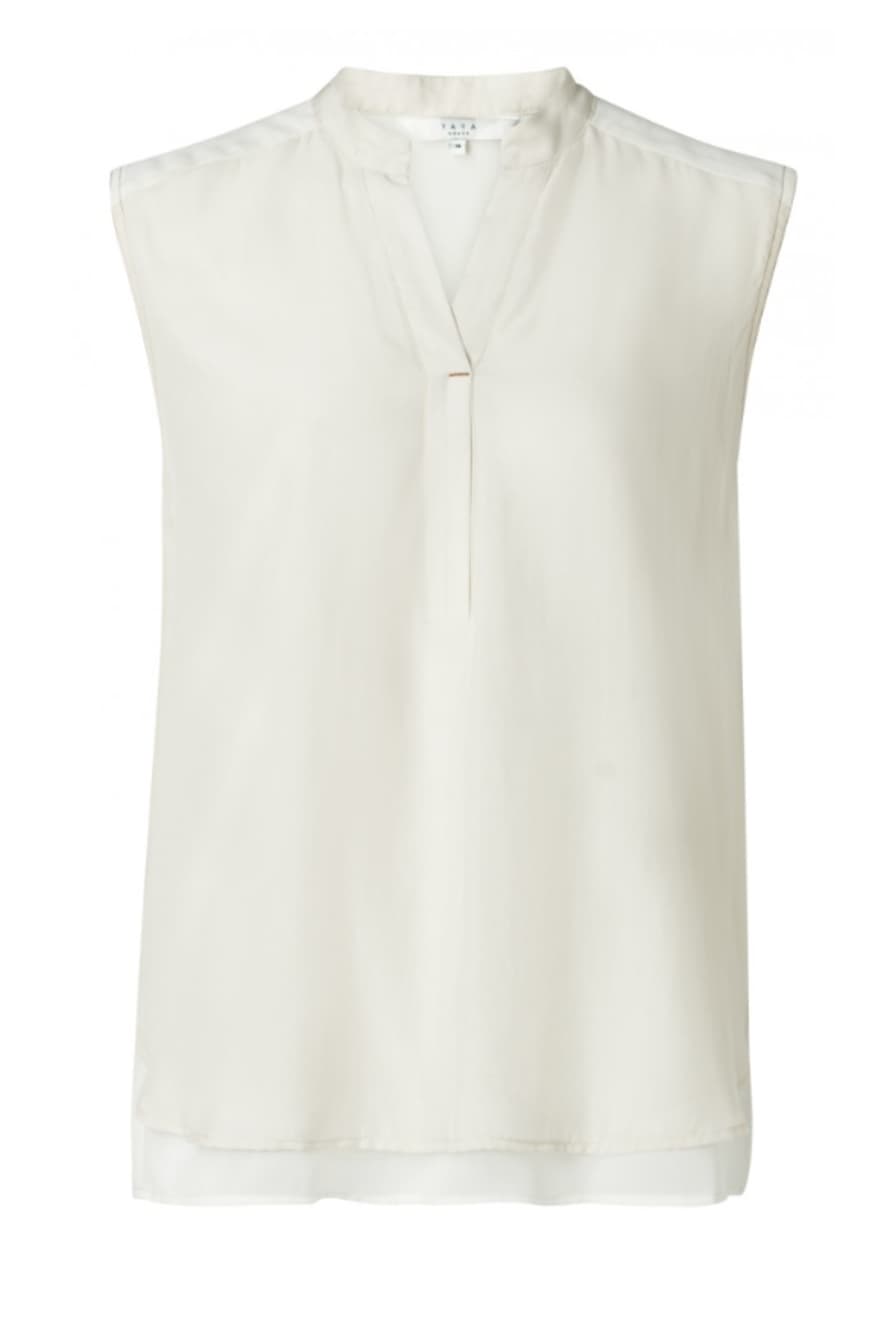 Sleeveless top with contrasting stitching - Cream