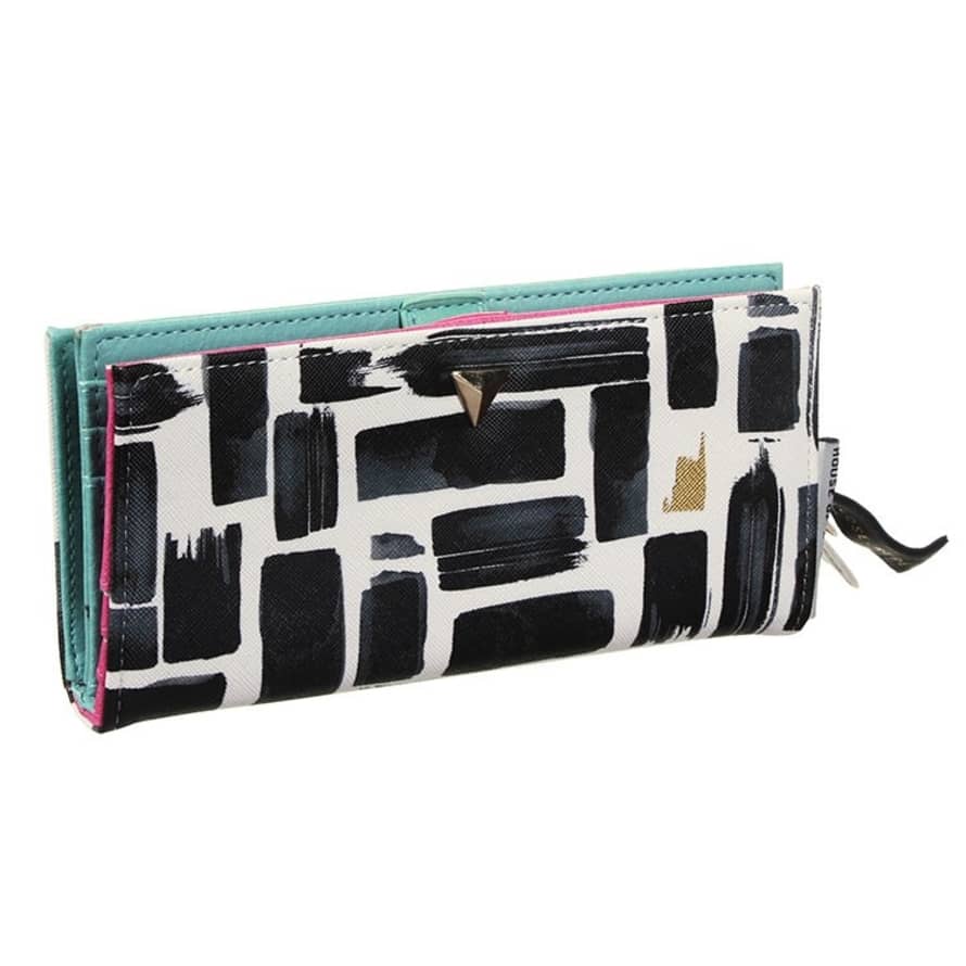 House of disaster Black and White Faux Leather Paint Stroke Wallet