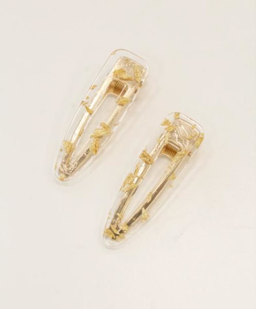 Collection & Co Set Of Two Gold Clear Speckled Hair Clips