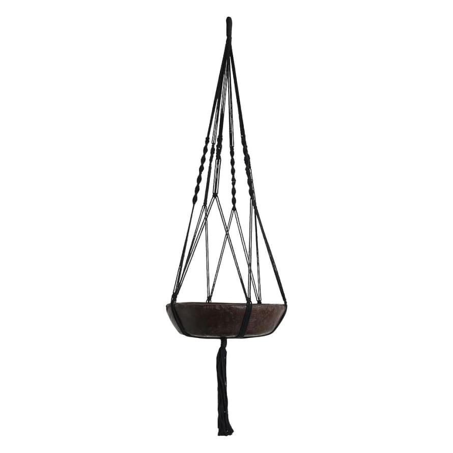 One World Interior Black Cotton Macrame Plant Hanger Basket