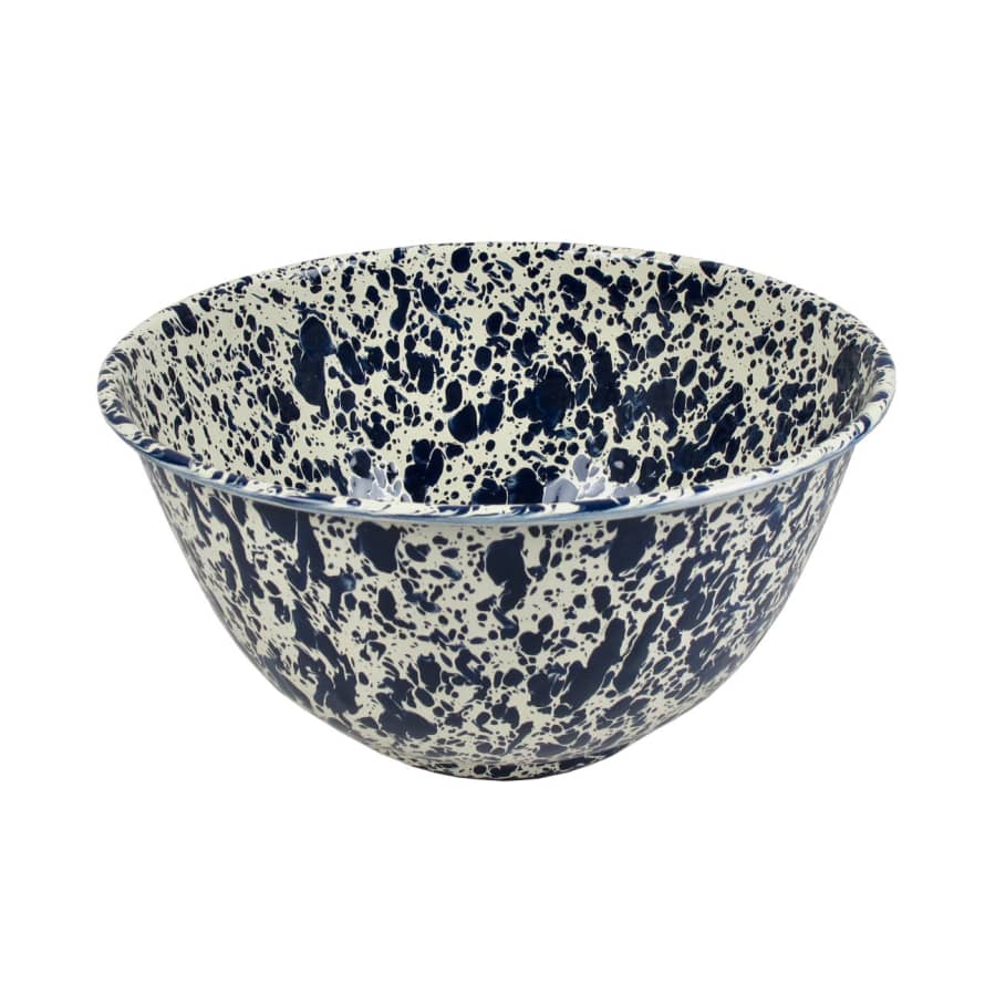 Crow Canyon Home Enamel Splatterware Large Salad Bowl -  Dark Blue & Cream 