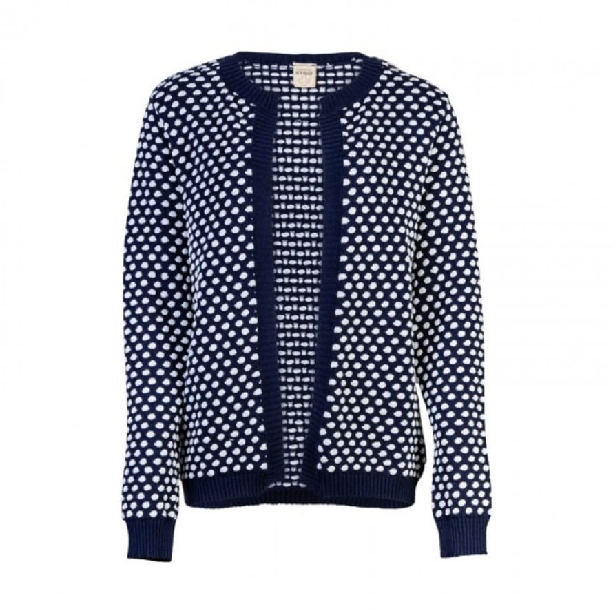 Stapelgoed Dark Blue and White Dot Cotton Sam Knitted Cardigan