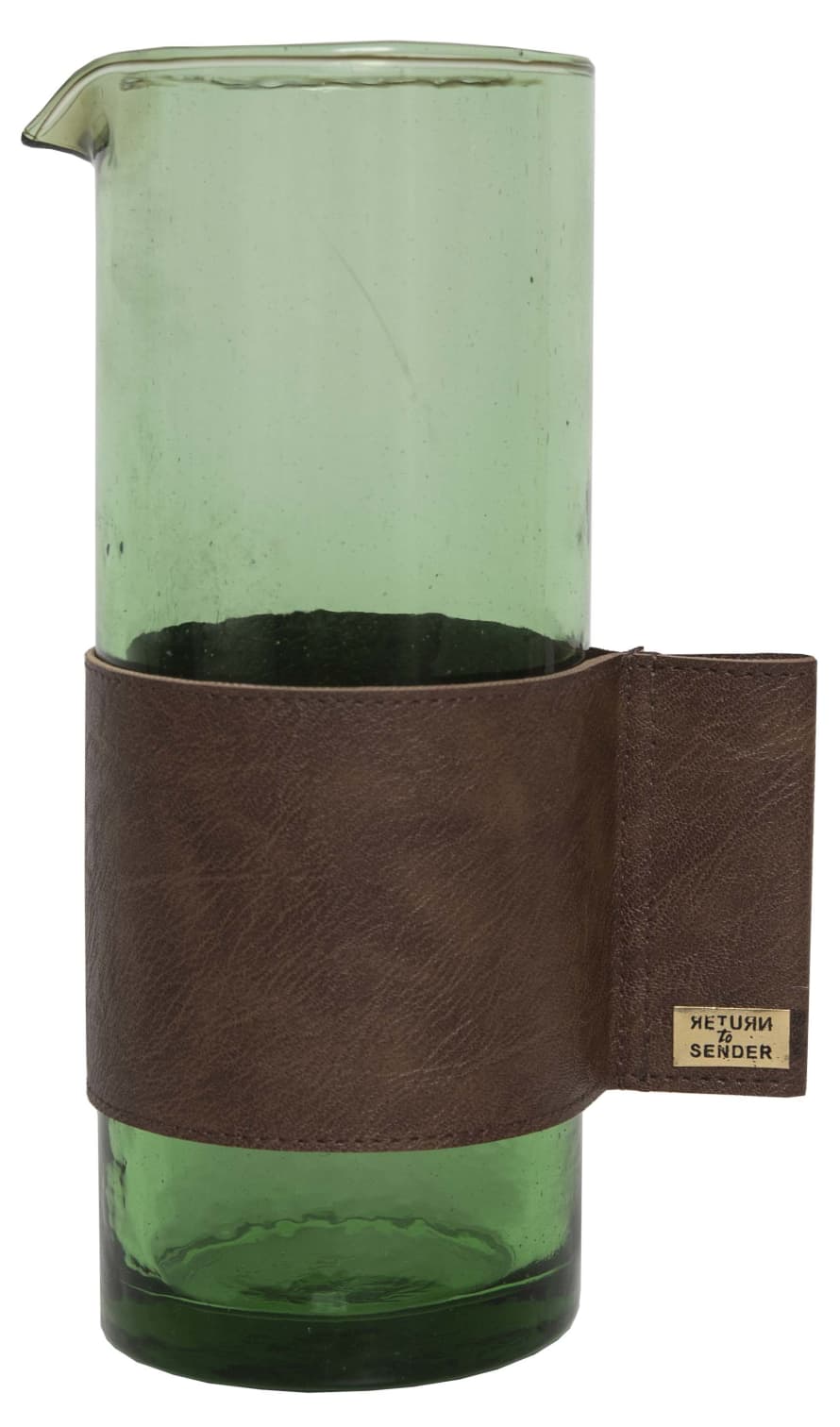 Return to Sender Green Glass Water Jug with Leather Handle