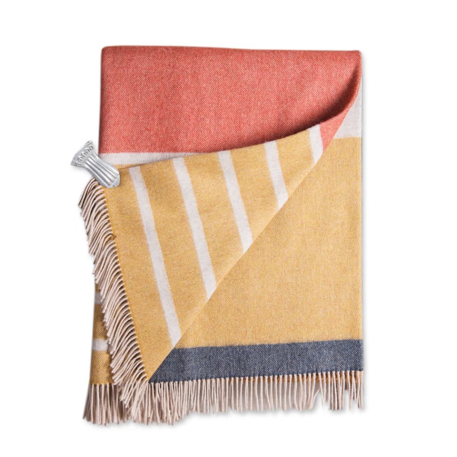 John Hanly & Co.  Burnt Orange & Mustard Merino Lambswool Blanket Throw