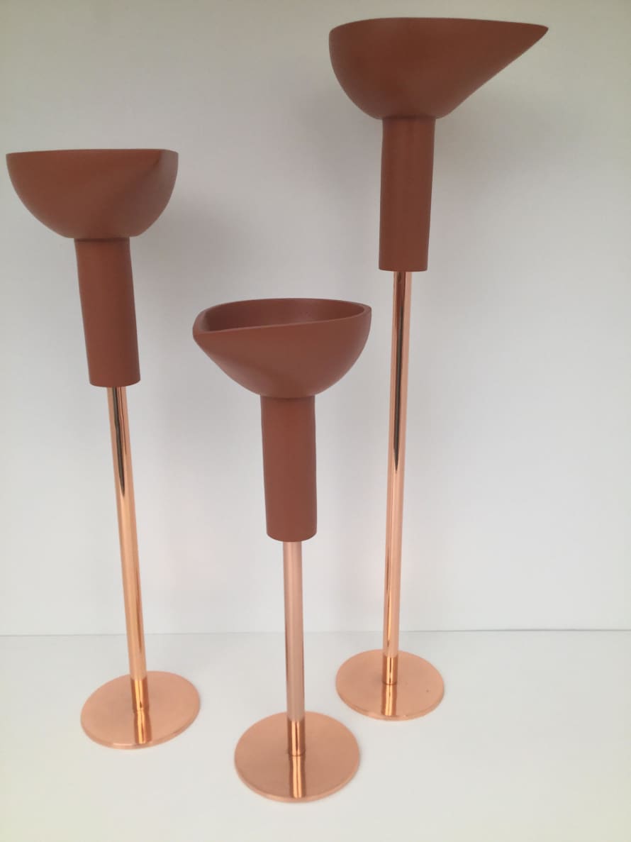 IKKIS Set of 3 Copper Diya Lamp Candle Holders