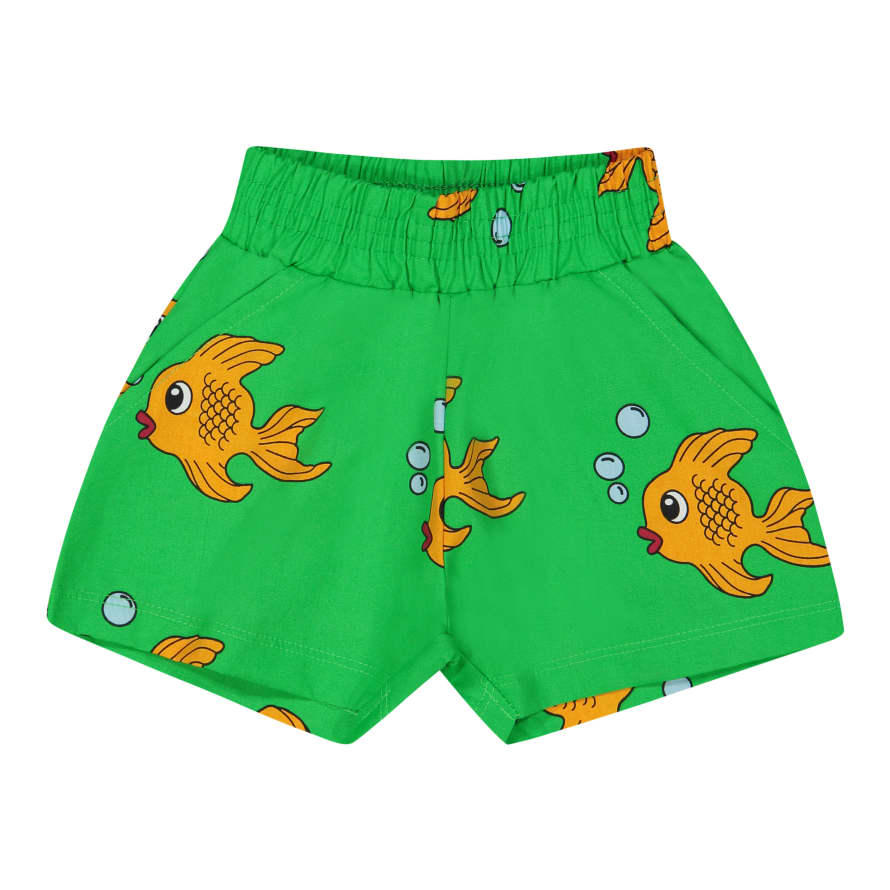 Hugo Loves Tiki Green Organic Cotton Fish Summer Woven Kids Shorts