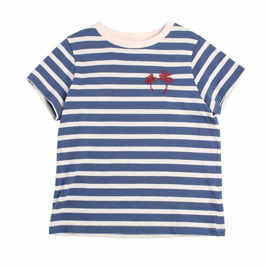 Wynken Night Blue Cotton Stripe Palms Boys Tee