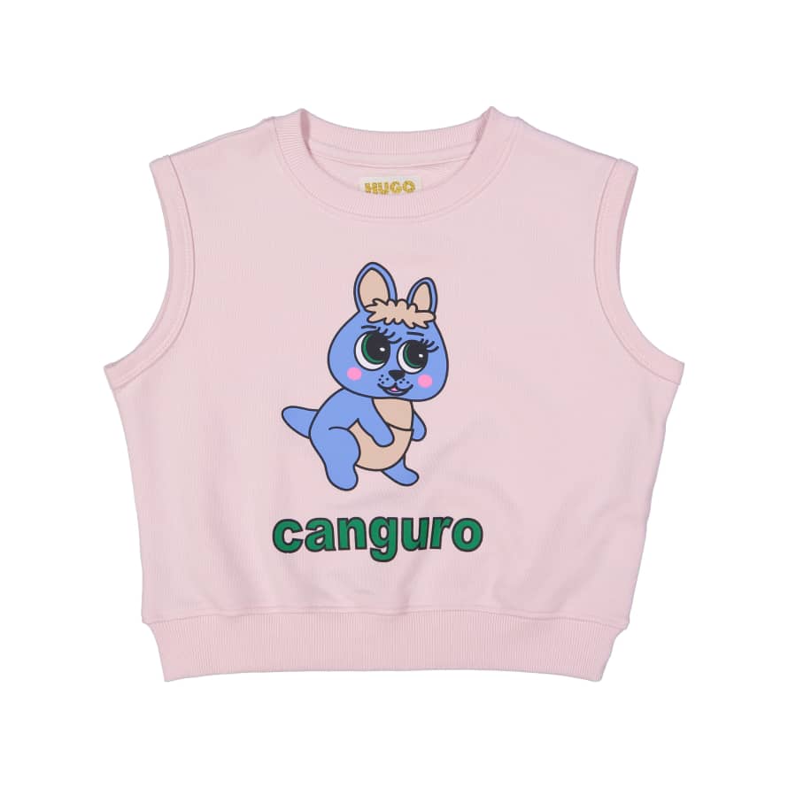 Hugo Loves Tiki Pink Organic Cotton Short Sleeve Canguro Chest Kids Sweatshirt