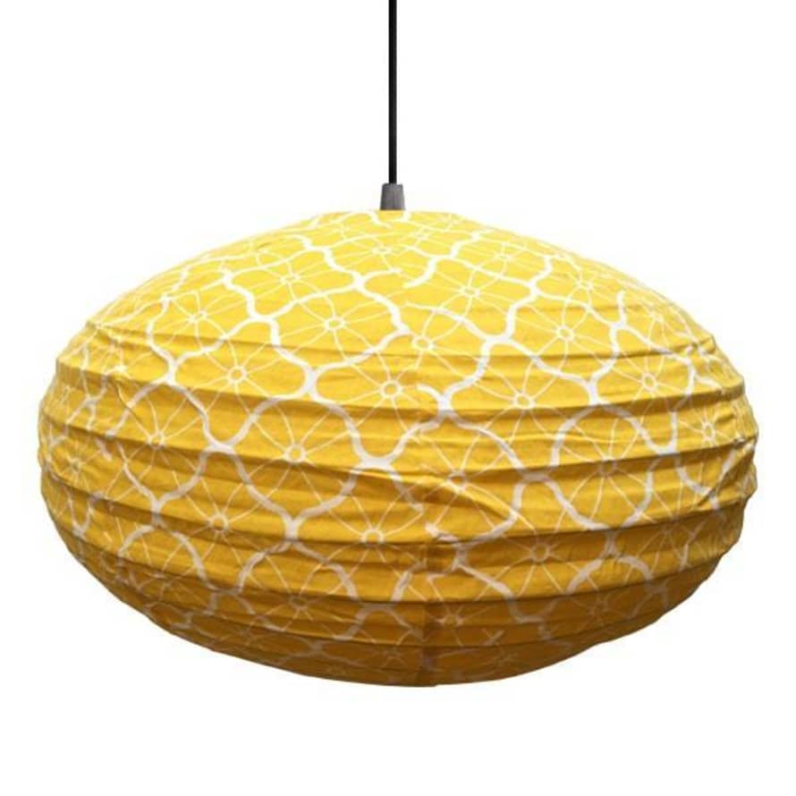 Curiouser and Curiouser Large 80cm Cream and Yellow Lotus Cotton Pendant Lampshade