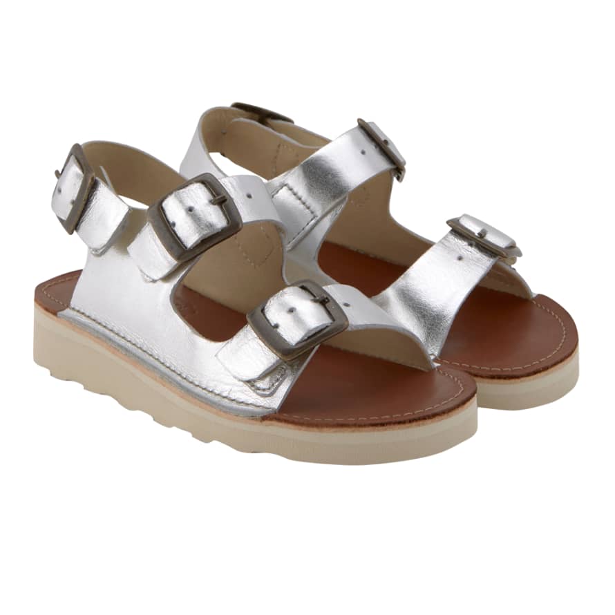 Young Soles Silver Leather Spike Kids Sandals
