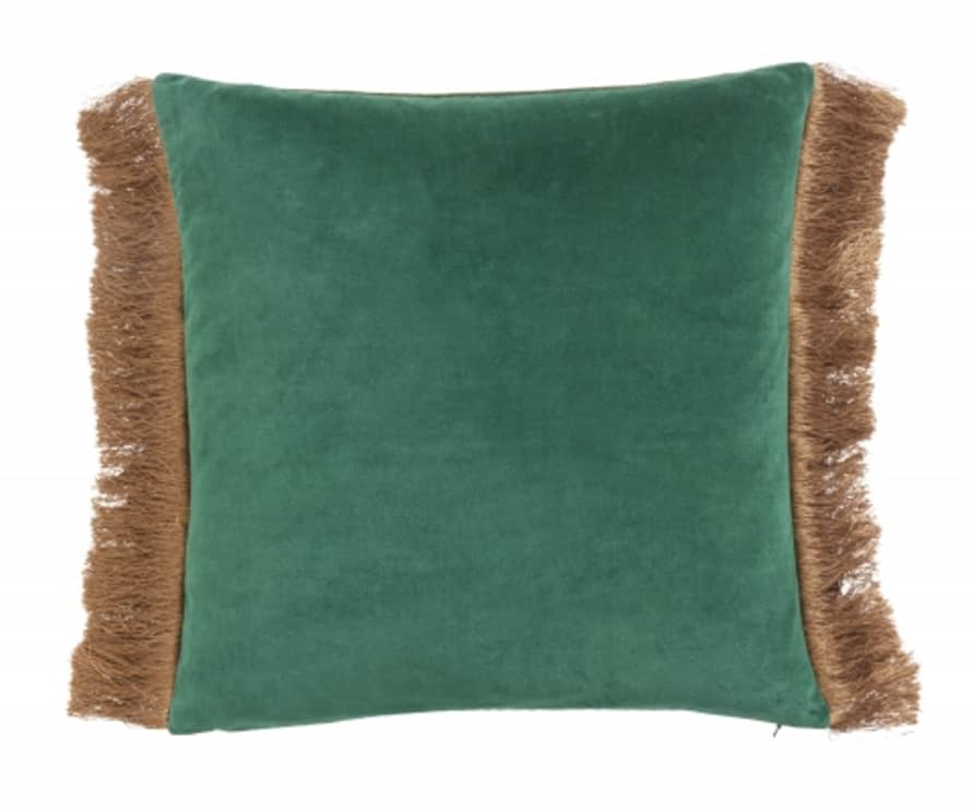 Nordal Green Velvet Cushion With Fringes