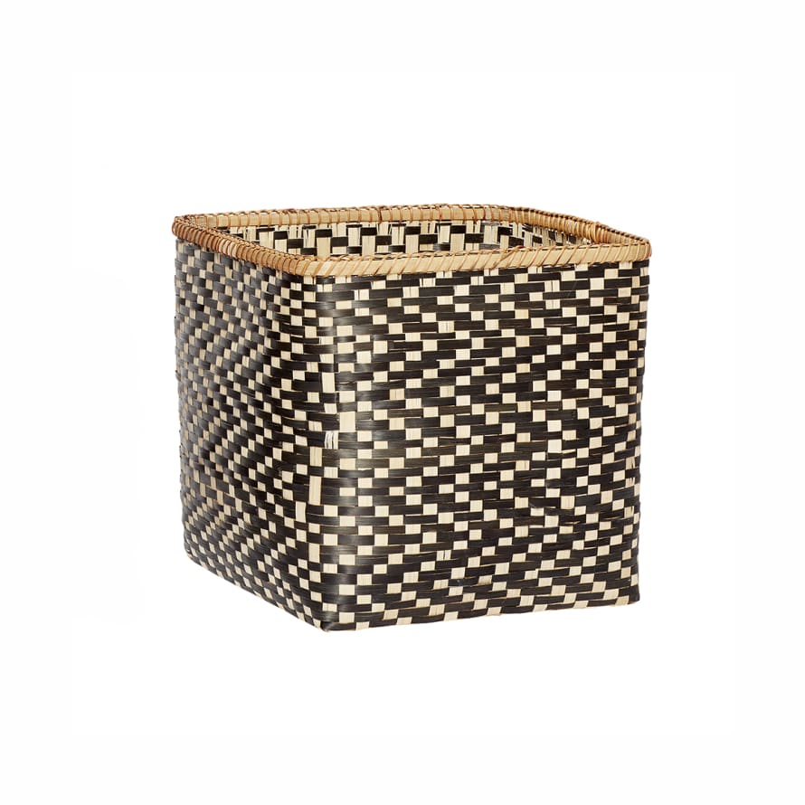 Hubsch Medium Black and Natural Bamboo Woven Square Basket