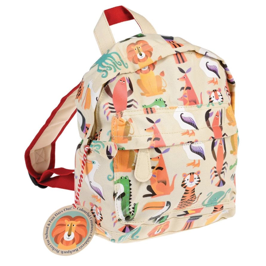 Rex London Mini Cream Polyester Colourful Creature Backpack