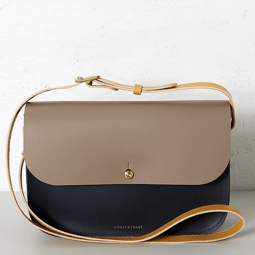 Honey and Toast Mushroom Navy and Mustard Eddie Bag