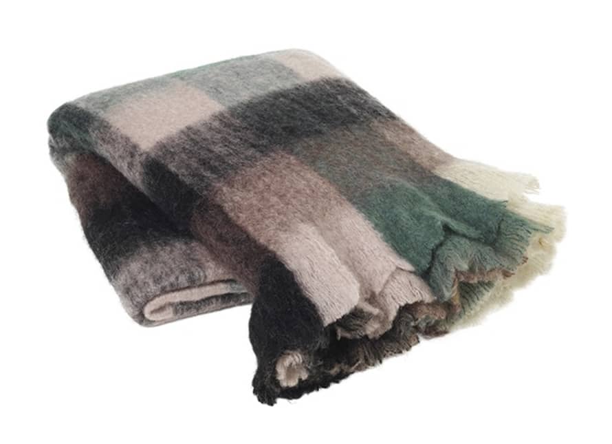 Broste Copenhagen Wool Mix Vinga Throw Dark Plum & Forest Green