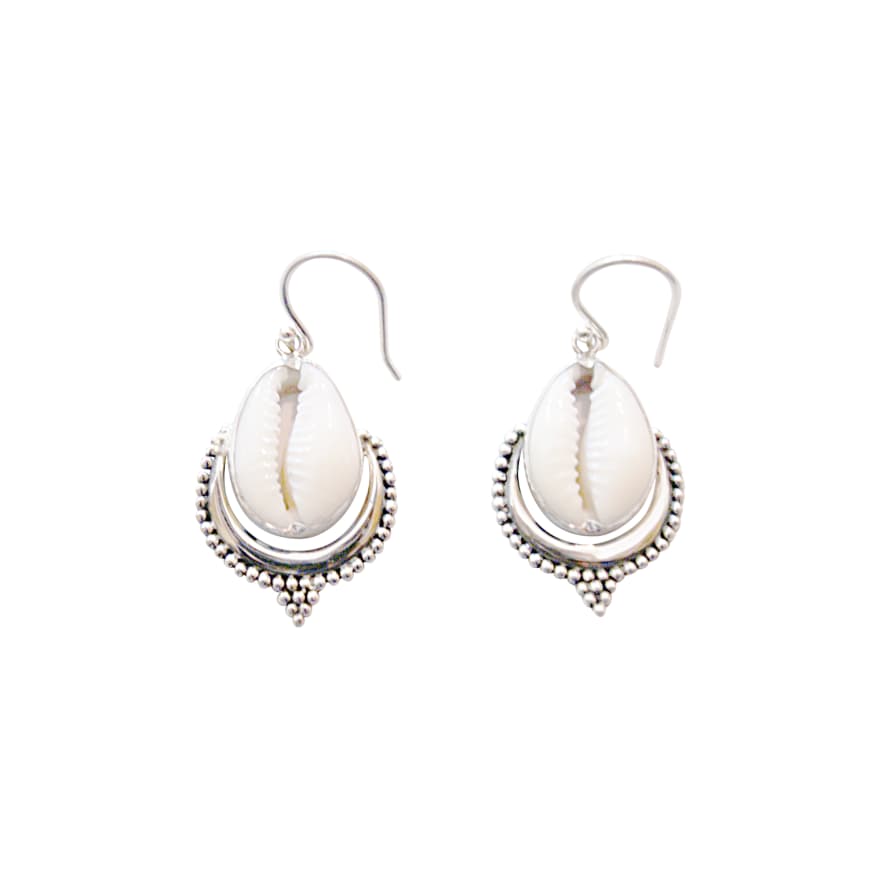 bon bon fistral Silver Cowrie Shell Ornate Earrings