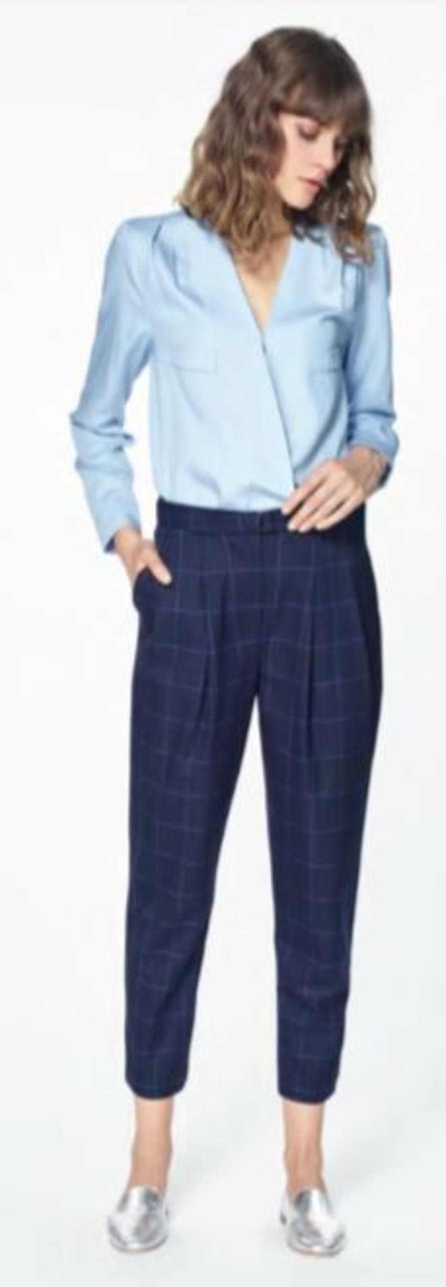 Paisie Checked Blue peg leg trousers (with D-ring belt)
