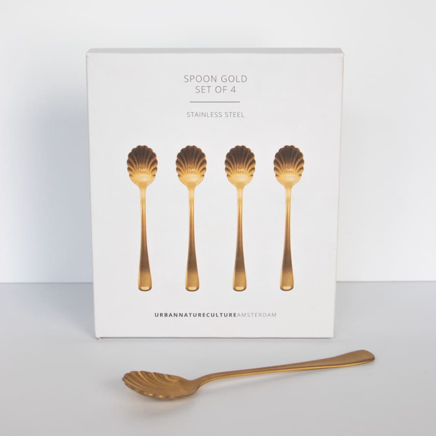 Urban Nature Culture Good morning Shell Shaped Golden Spoons - Set of 4 in a Giftbox