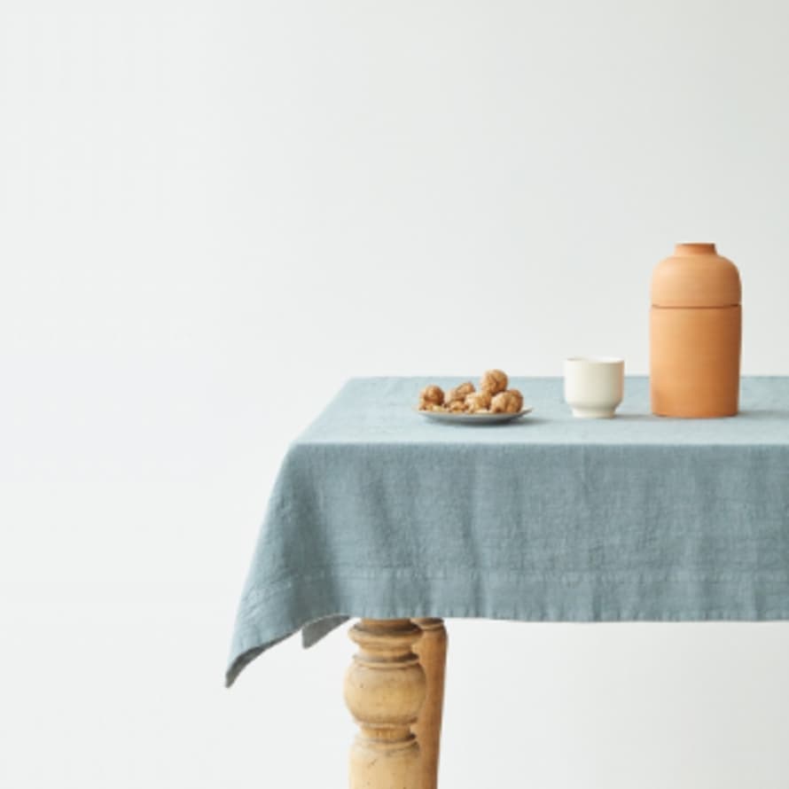 Linen Tales 140 x 140cm Blue Fog Washed Linen Tablecloth