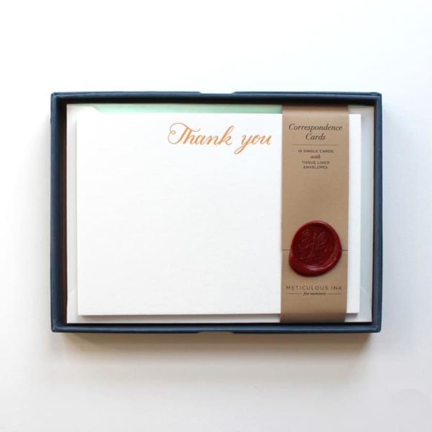 Meticulous Ink Thank You Letterpress Correspondence Cards - Orange Script