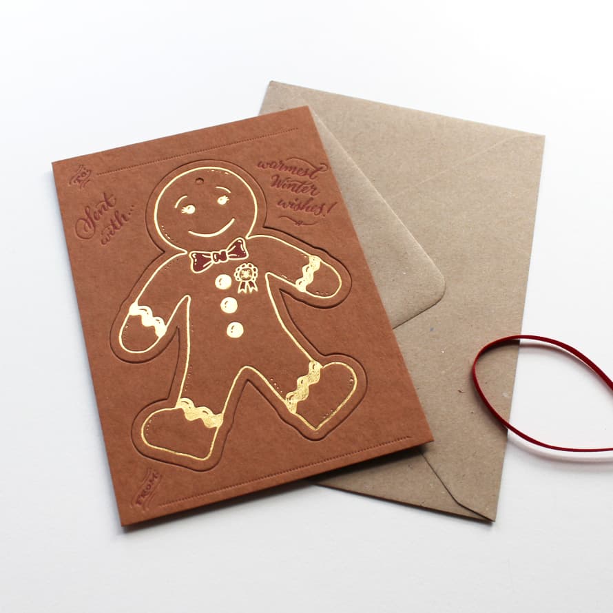 Meticulous Ink Gingerbread Letterpress & Foil Christmas Decoration & Postcard