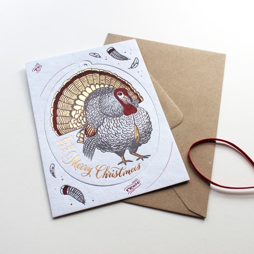 Meticulous Ink Turkey Letterpress & Foil Christmas Decoration & Postcard