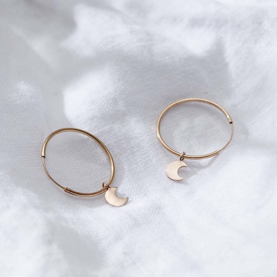 Posh Totty Designs 18ct Gold Plate Large Hoop Moon Charm Earrings