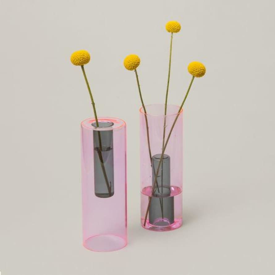 Block Design Pink Reversible Glass Vase