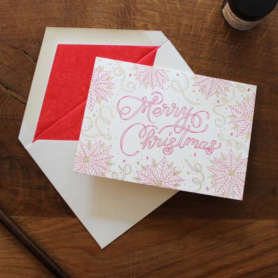 Meticulous Ink Poinsettia Letterpress & Foil Christmas Card