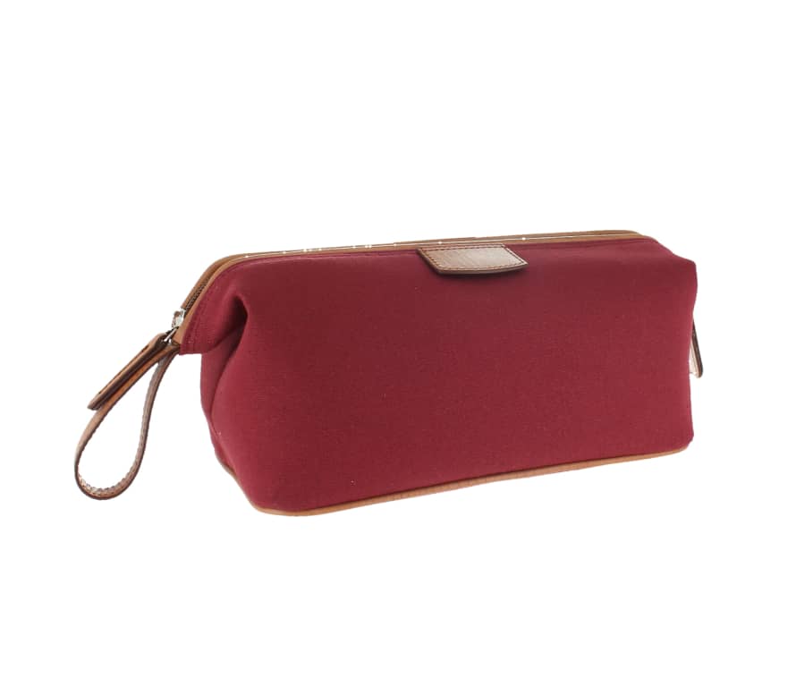 D. R. Harris Canvas and Leather Wash Bag - Burgundy