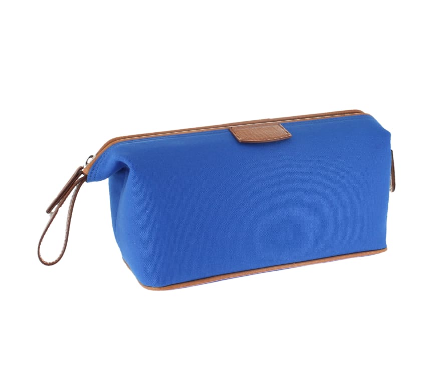 D. R. Harris Canvas and Leather Wash Bag- Blue
