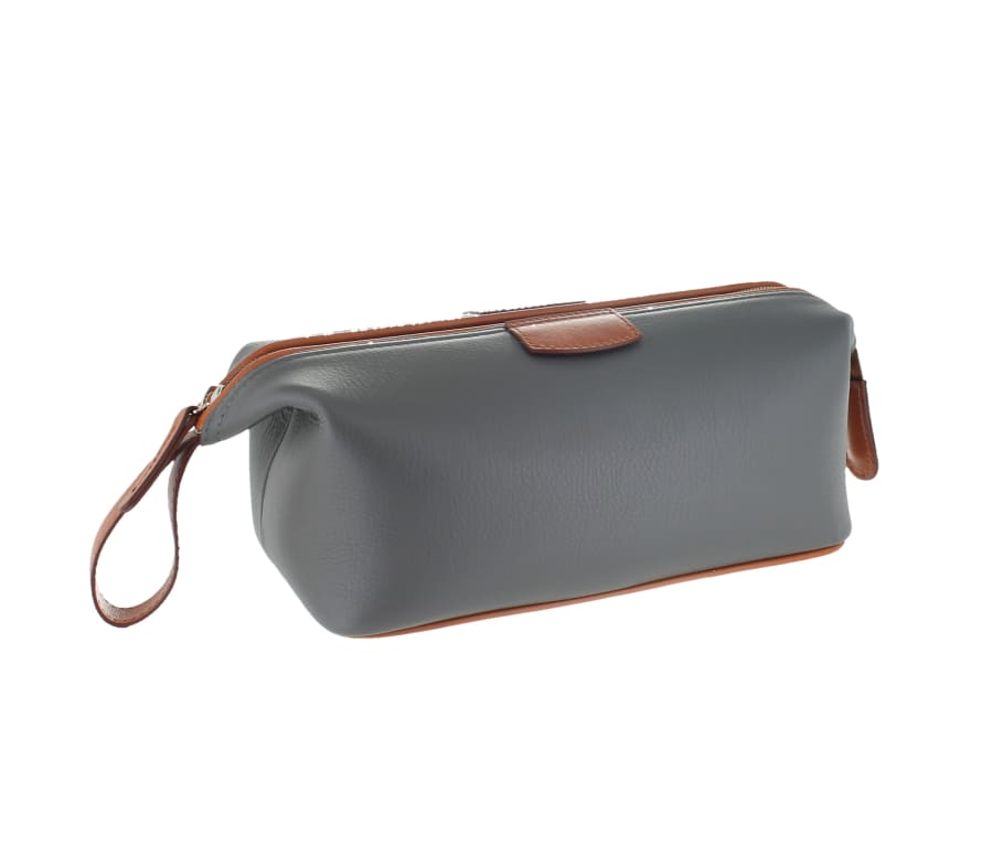 D. R. Harris Grey Leather Wash Bag