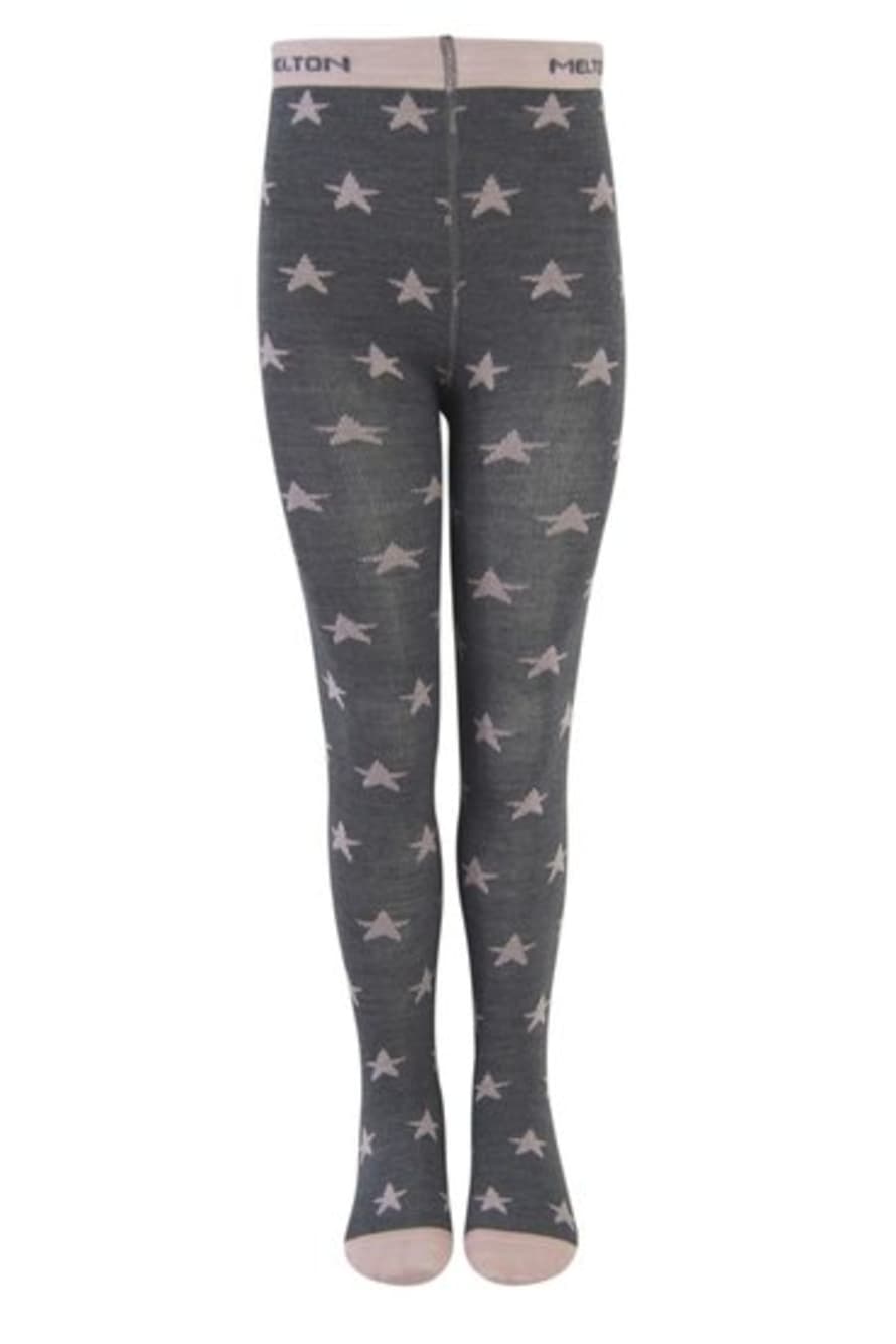 Melton Dark Gray Wool Blend Tights with Pink Star