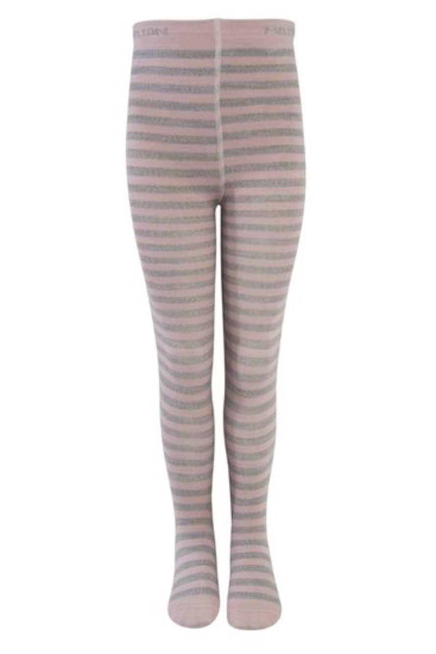 Melton Pink Wool Blend Tights with Gray Stripe