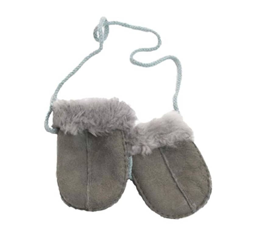 T&SHOP Grey Childrens Sheepskin Suede Mittens on String