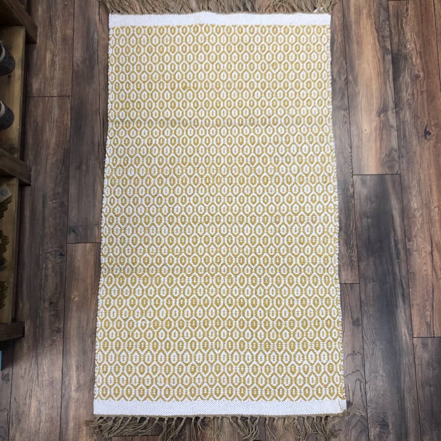 Mustard Yellow Cotton Diamond Design Rug