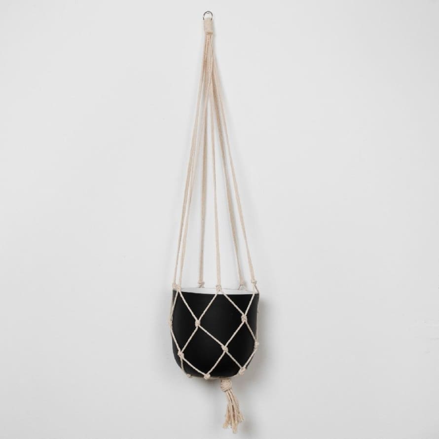 Black Moroccan Macrame Hanging Planter