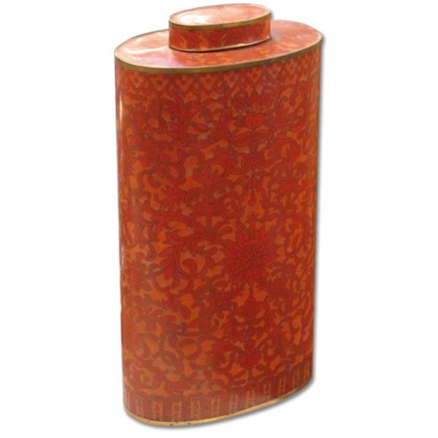 Asiatides Red Oval Cloisonné Jar with Lid