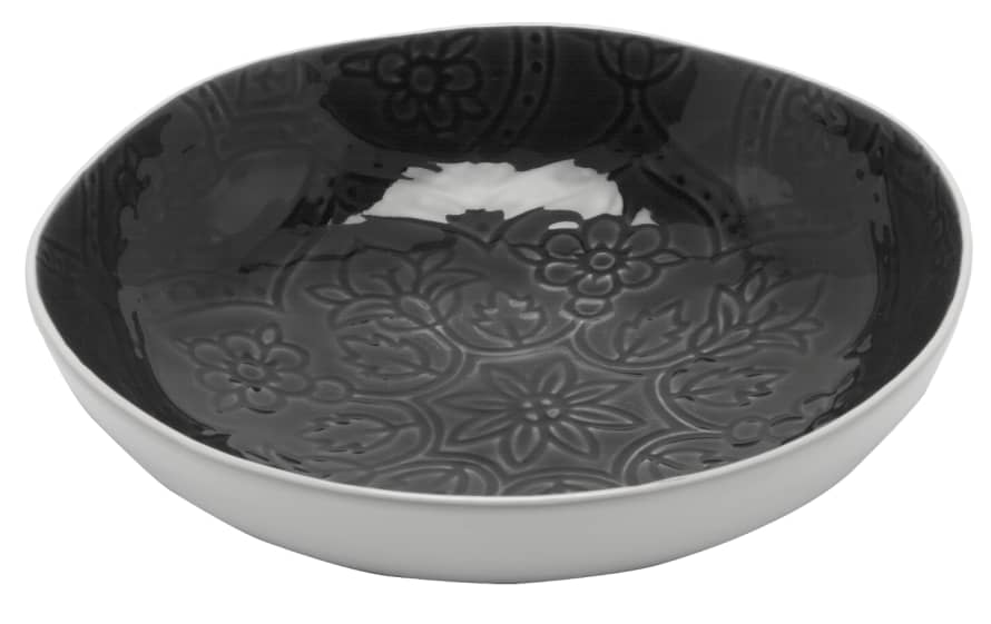 AU Maison Almost Black Ceramic Bowl with Botanic Pattern