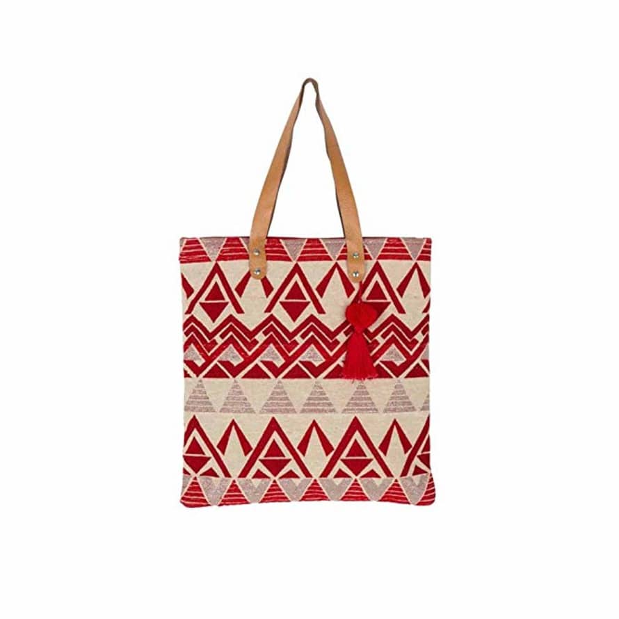 Zen Ethic Large Red and White Ethno Style Handbag