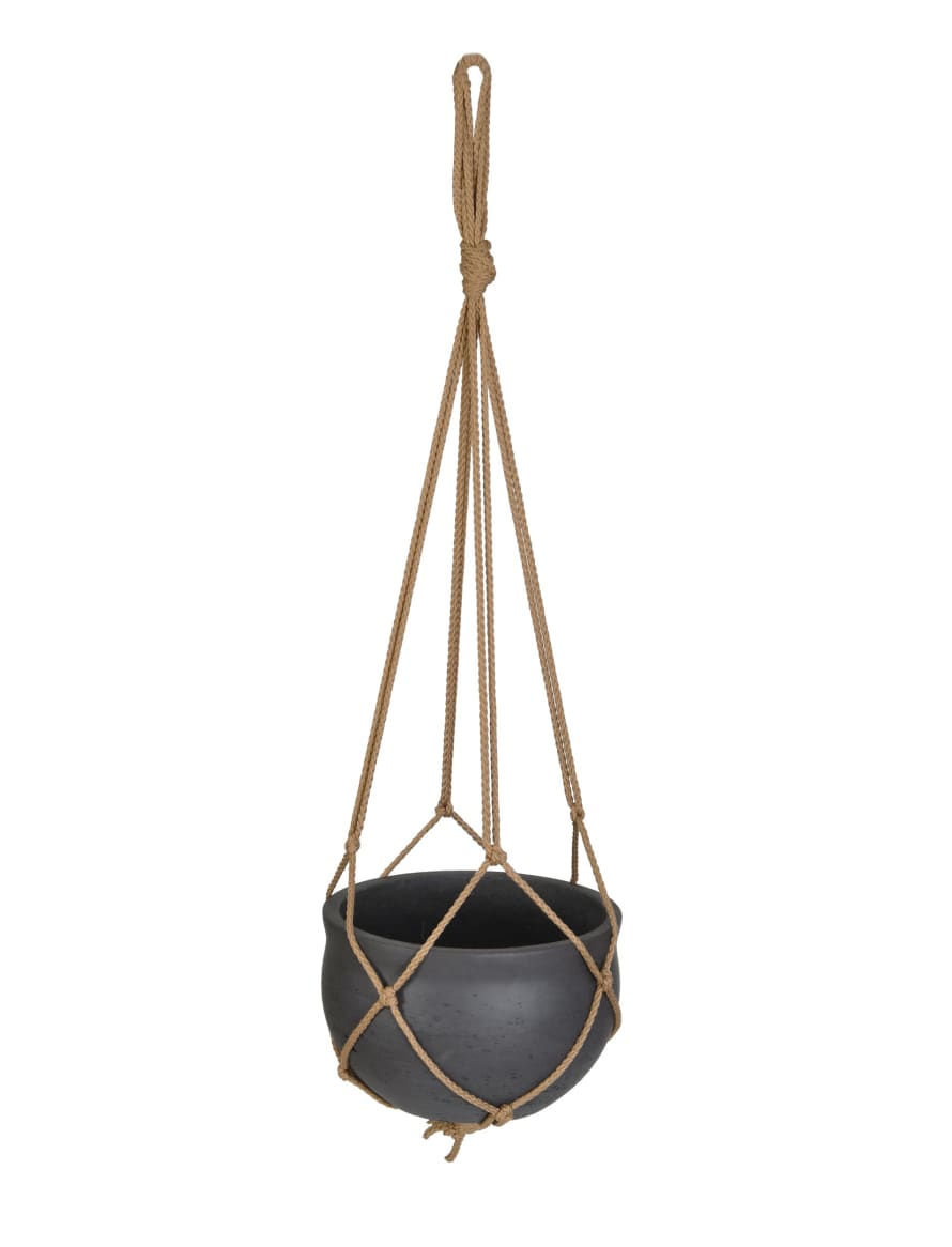 Garden Trading Dark Concrete Pot with Macrame Hanger