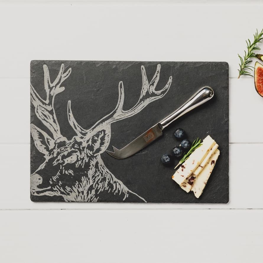 The Just Slate Company Stag Engraved Cheese Board