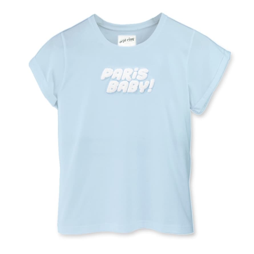 sept cinq Blue Cotton Paris Baby T Shirt