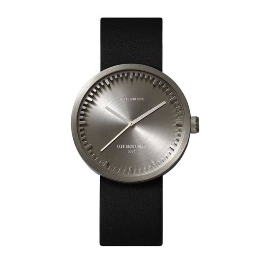 Leff Amsterdam Tube Watch D 38 Steel Black Leather Strap 38 Mm