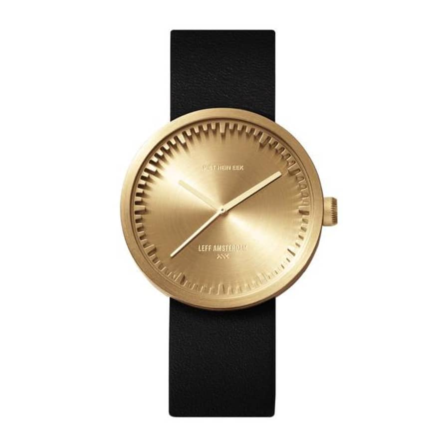 Leff Amsterdam Tube Watch D 38 Brass Black Leather Strap 38 Mm