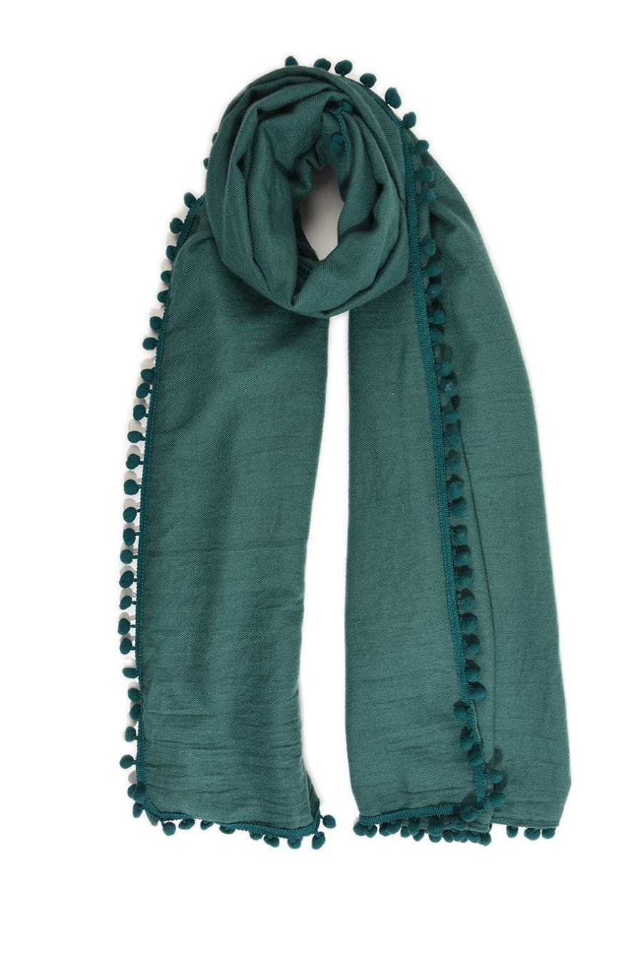 Miss Shorthair Forest Green Winter Pom Pom Scarf