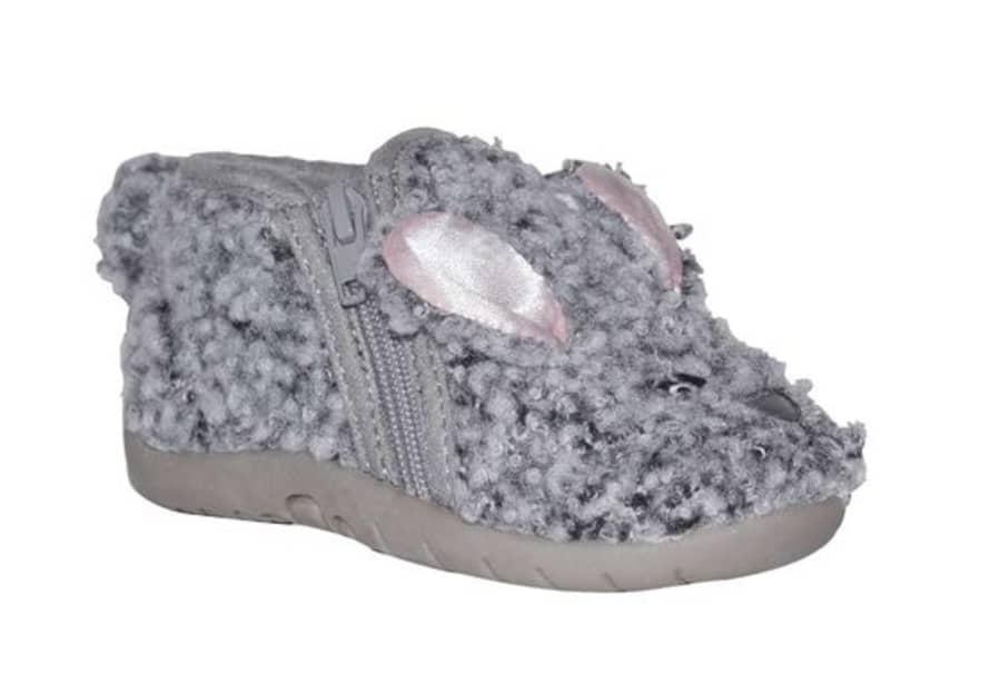 Little Mary Light Grey Textile Lapin Zip Bunny Kids Booties