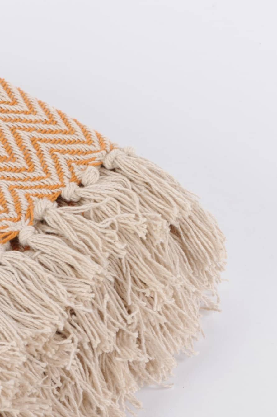 Ian Snow Mustard Herringbone Weave Cotton Throw