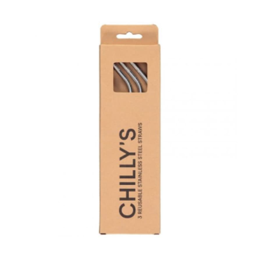 Chilly's Set of 3 Stainless Steel Straws with Brush