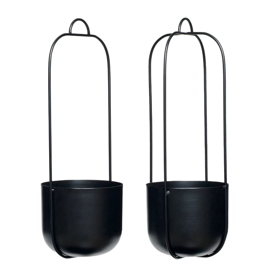 Hubsch Iron Hanging Planter in Soft Grey or Black (Set of 2)